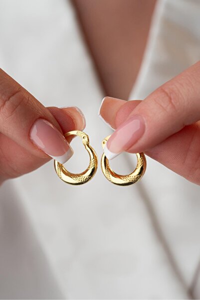 Nereze 925 Ayar Gümüş Gold Rengi Noktalı 15 mm Şarnel Küpe