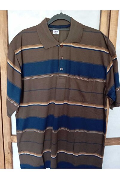 AFDABUTİK Cepli Çizgili Büyük Beden Baba Tişört