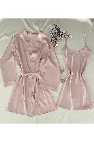 MH Moony Homewears Комплект от 2 нощници и халати от пудров сатен