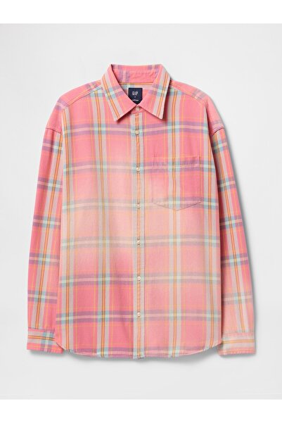 GAP Erkek Pembe Sunwashed Twill Oversize Gömlek