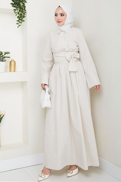 InStyle Asymmetric Button Detailed Stone Dress