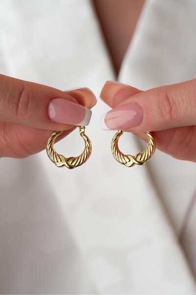 Nereze 925 Ayar Gümüş Gold Rengi Sonsuzluk Desenli Şarnel Küpe