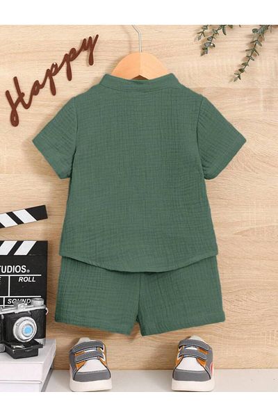 Bubito Stylish Cotton 2-Piece Summer Shorts Set with Muslin Pockets-Green