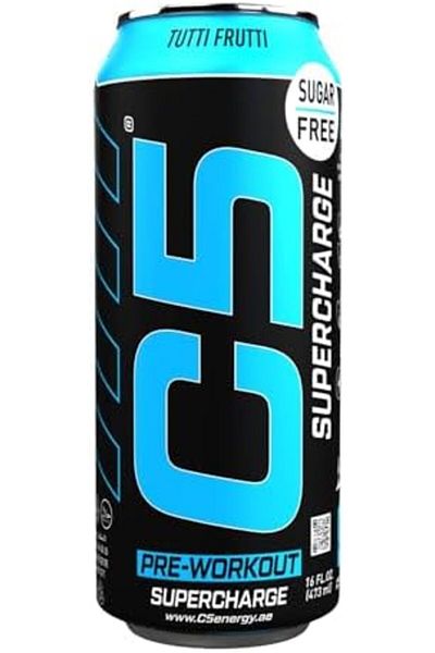 C5 Energy Drink Supercharge, Tutti Frutti Pre-Workout, 150mg Caffeine, Sugar Free, (Box of 12)