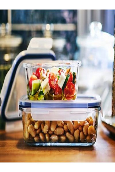 IKEA Food container with lid, square glass/plastic, 600 ml