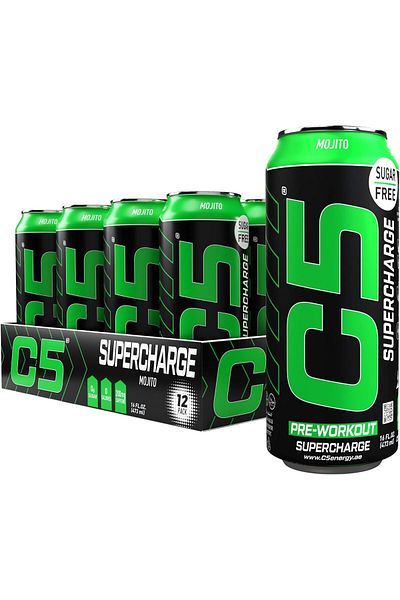 C5 Energy Drink Supercharge Mojito Pre-Workout, 200mg Caffeine, Sugar Free, (Box of 12)