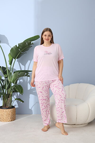 Lukitus Plus Size Viscose Fabric Battal Short Sleeve Women's Pajama Set