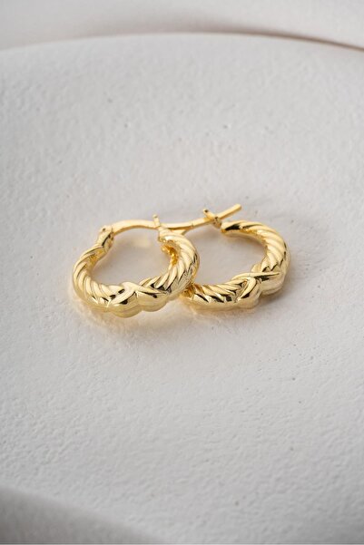 Nereze 925 Ayar Gümüş Gold Rengi Sonsuzluk Desenli Şarnel Küpe