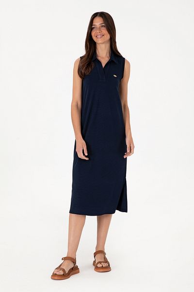 U.S. Polo Assn. Rochie tricotată de damă bleumarin cu guler polo, lungime midi 50300674-VR033