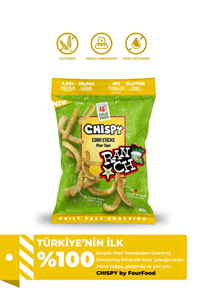 CHİSPY Ranch Çeşnili Mısır Cipsi 80g Gerçek Mısırdan Fırınlanmış Atıştırmalık