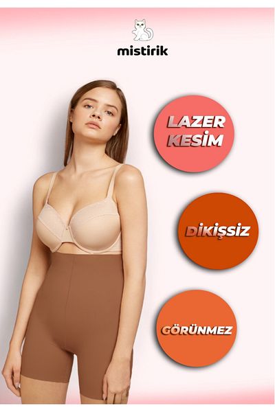 MİSTİRİK Porfy Model Bottom Leg Effective Laser Cut Long Corset Extra Tight Brown Color097