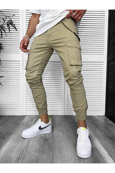 dehaine Men's pants, cargo, beige, slim fit, 3157, beige