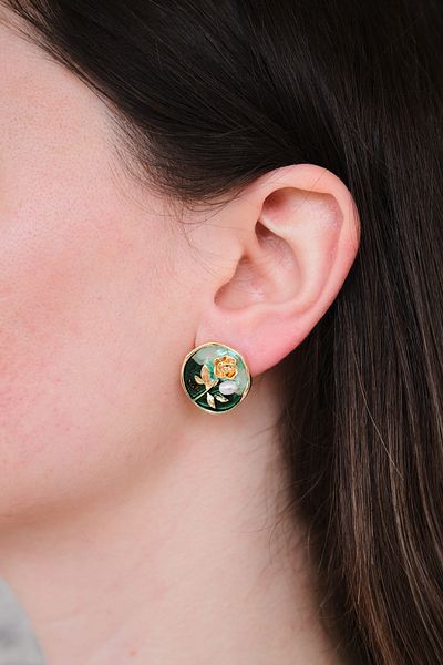 AURRARİ Viola Gold Green Khaki Pearlescent Pearl Drop Earrings