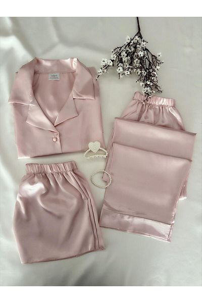 MH Moony Homewears 3-Piece Powder Color Satin Pajama Set