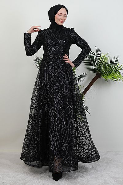 GİYZAMİLA Βραδινό φόρεμα Cansu Glitter Μαύρο