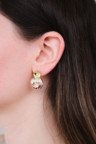 AURRARİ Dangle Viola Gold Purple Pink White Pearlescent Drop Earrings
