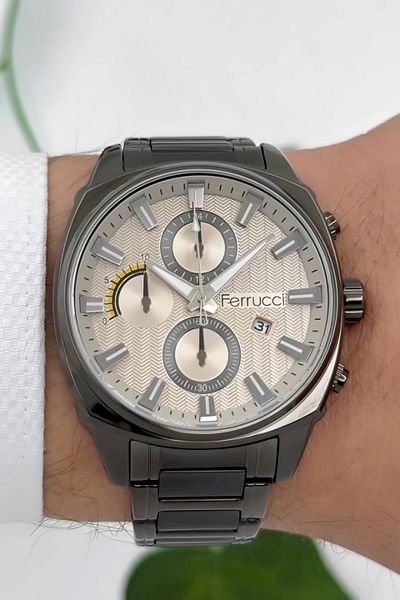 Ferrucci Men's Wristwatch with Calendar - Zmfer181 |   Steel Case & Steel Cord |   Smoked