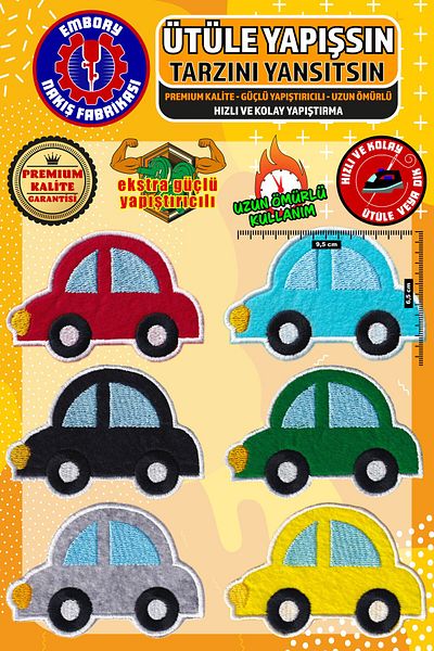 Embory Patch de armă care se lipsește cu călcat, set de mașini colorate (6 bucăți) Patch de aplicație țesută cu broderie