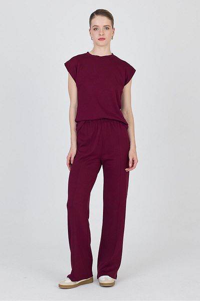 Rays Burgundy Crew Neck Double T-Shirt Pants Suit 1502