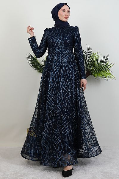 GİYZAMİLA Βραδινό φόρεμα Cansu Glitter Navy Blue