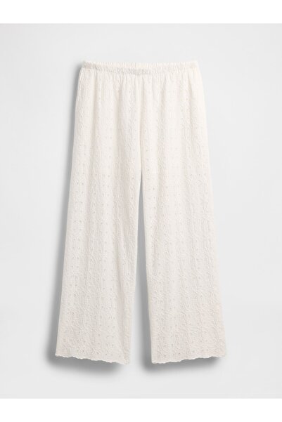 GAP Kadın Beyaz Mid Rise Eyelet Kolay Wide-Leg Pantolon