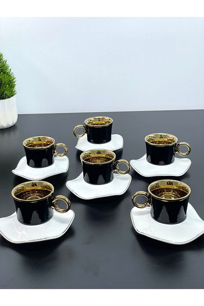 YzHome 6-Person Porcelain Gilded Coffee Cup Set Black 100ml