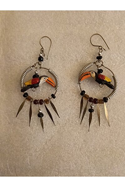 Butik Tülin Authentic Handmade Ceramic Colorful Toucan Bird Beaded Dangle Ear...
