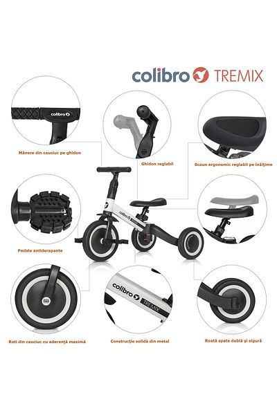 Colibro Tricicleta si bicicleta transformabila Ride On COLIBRO TREMIX 4 IN 1 pana la 25 kg, Blank