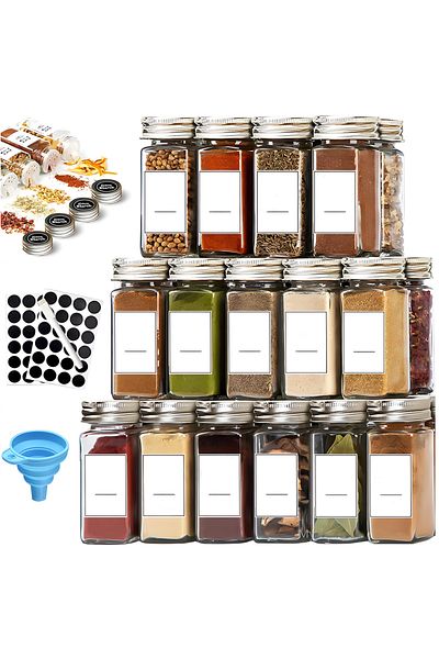 Teno Set of 24 Teno® Spice Organizer Containers, funnel, brush, sieve, labels and marker, aluminum