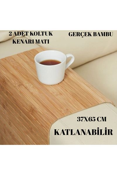 Leila 2-Piece Bamboo Sofa Tray 37X65 cm Foldable, Seat Edge, Side Table, Armrest Tray