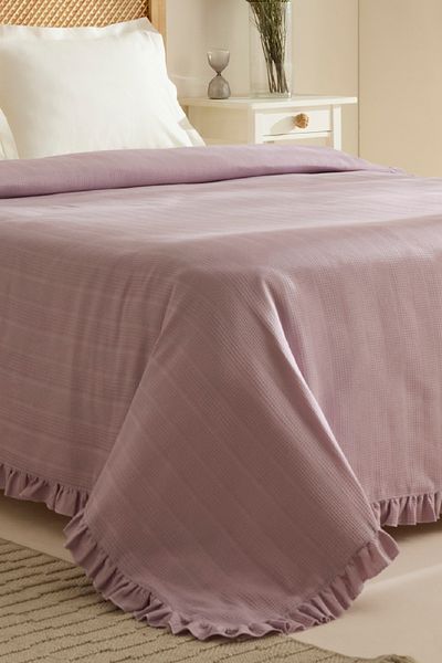 Karaca Home Maye 100% Cotton Ruffled Single Single Pique Plum