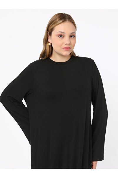 ALİA Long Sleeve Comfortable Fit Plus Size Dress - Black - Alia