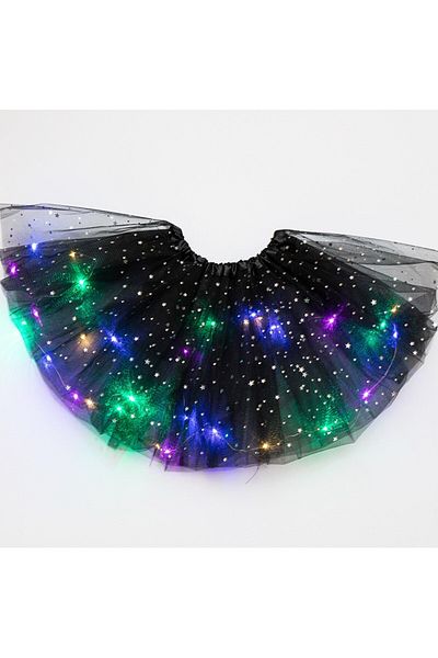Optim Solution Fustă LED pentru copii, tutu de balet cu lumini multicolore, design stea, lungime 30 cm, negru