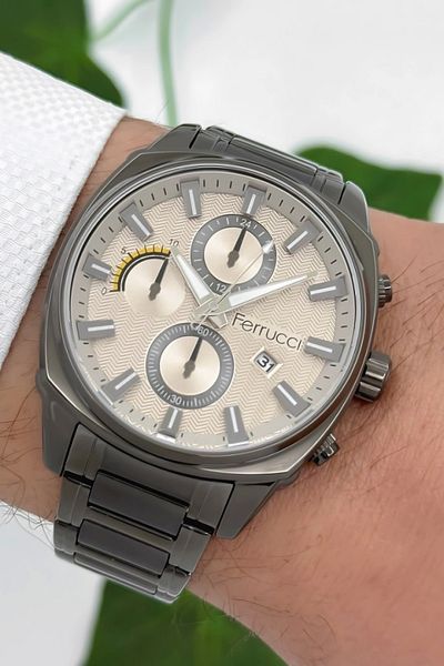 Ferrucci 3Atm Water Resistant Men's Wrist Watch, Steel Band & Special Design, Smoked Sdfer160