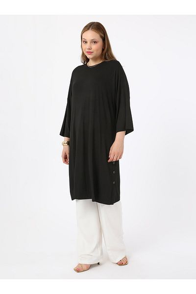 ALİA Snap Detailed Plus Size Tunic - Black - Alia