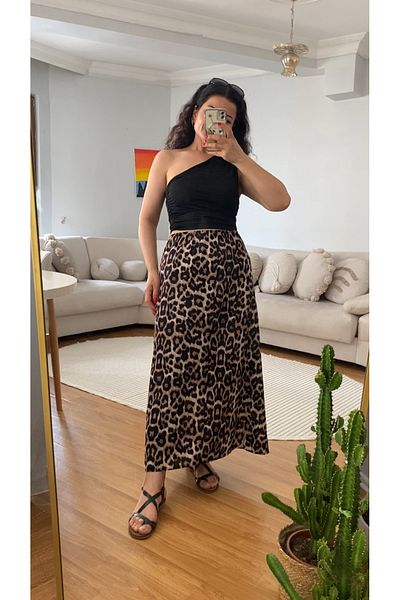 ronox Women's Elastic Waist Viscose Fabric Leopard Print Maxi Length Skirt