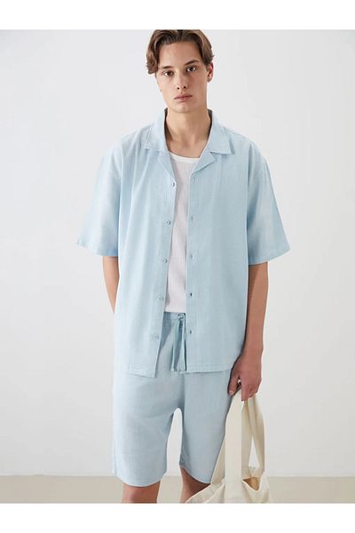 LC Waikiki Xside Blue Relaxed Fit Short Sleeve Linen Look Men's Shirt