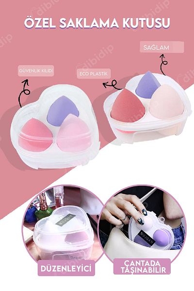 CMT 🩷 3-Piece Pink Makeup Sponge with Heart Stand
