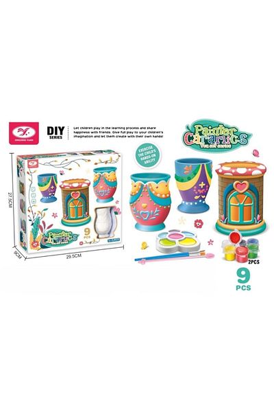 Point Plus Original Porcelain Coloring Game - 9 Art Decor Pieces + Brushes & Paints - For Kids Ages 6+