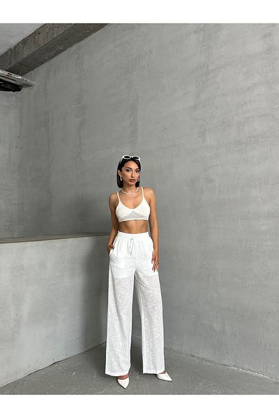 Miss Prova Waist Tie Detailed Linen Trousers Misspnt2669