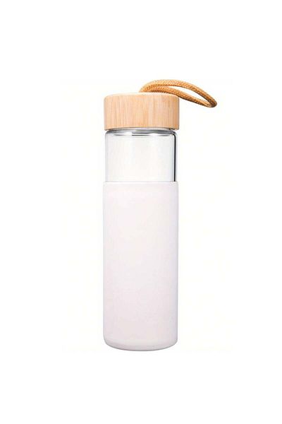 PUFO Bottle for water made of borosilicate material with silicone protection and airtight bamboo lid