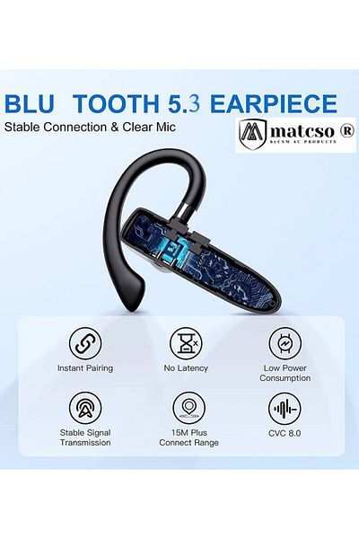 matcso by CSM 4U PRODUCTS® Căști Bluetooth 5.3, matcso de la CSM 4U PRODUCTS®, handsfree cu o singură ureche, iOS/Android, LED, Negru