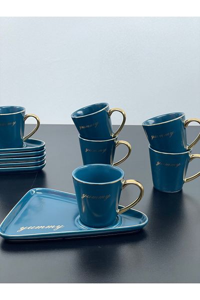 YzHome Porcelain Gilt Coffee Cup Set for 6 People