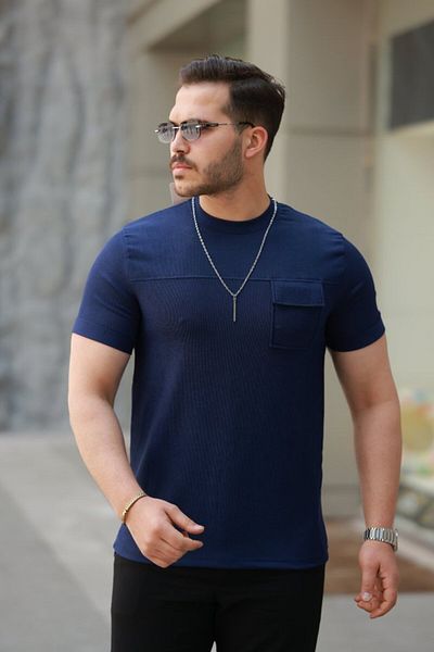 Modayakamoz Tricou pentru bărbați, cu buzunare, pandantiv, cu mânecă scurtă, tricotat