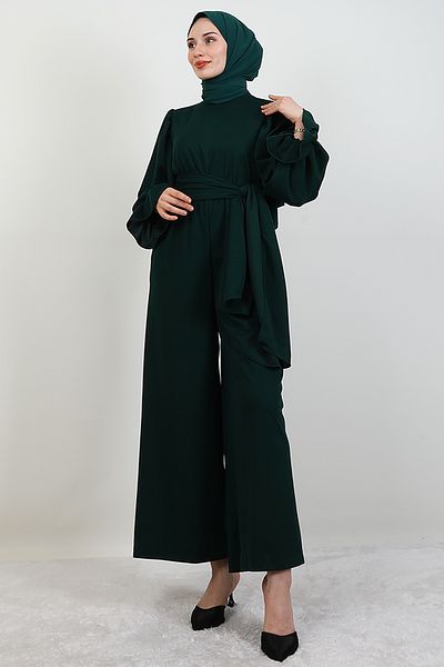 GİYZAMİLA Thick Belted Jumpsuit Emerald