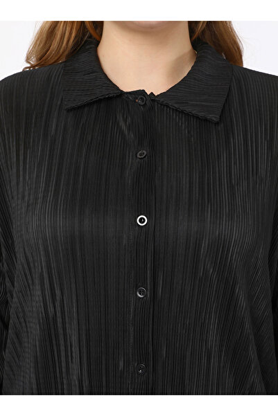 ALİA Büyük Beden Piliseli Tunik & Pantolon Takım - Siyah - Alia