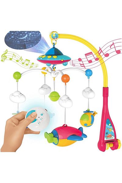 Smart Vibe Carusel muzical patut bebelusi cu telecomanda, 3 Moduri Functionare, Volum reglabil, 108 Melodii si