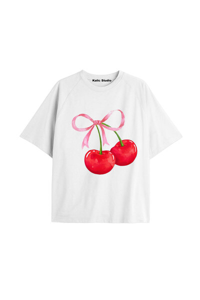 Kalic Studio Черна тениска с щампа на череши от Y2k, винтидж, КОД 49