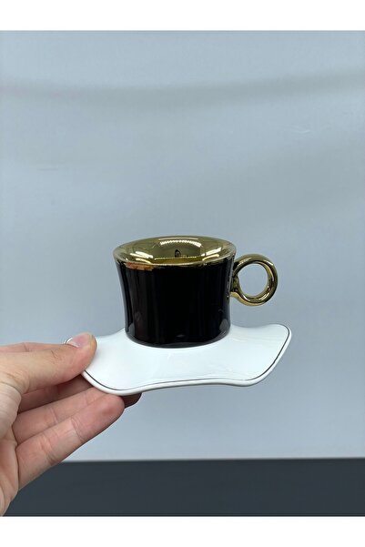 YzHome 6-Person Porcelain Gilded Coffee Cup Set Black 100ml
