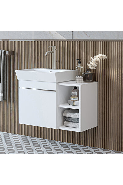 ROOMART Likya Ayaksız Tek Kapaklı Açık Raflı Lavabolu 72 Cm Banyo Dolabı Alt, Lavabolu Alt Banyo Dolabı